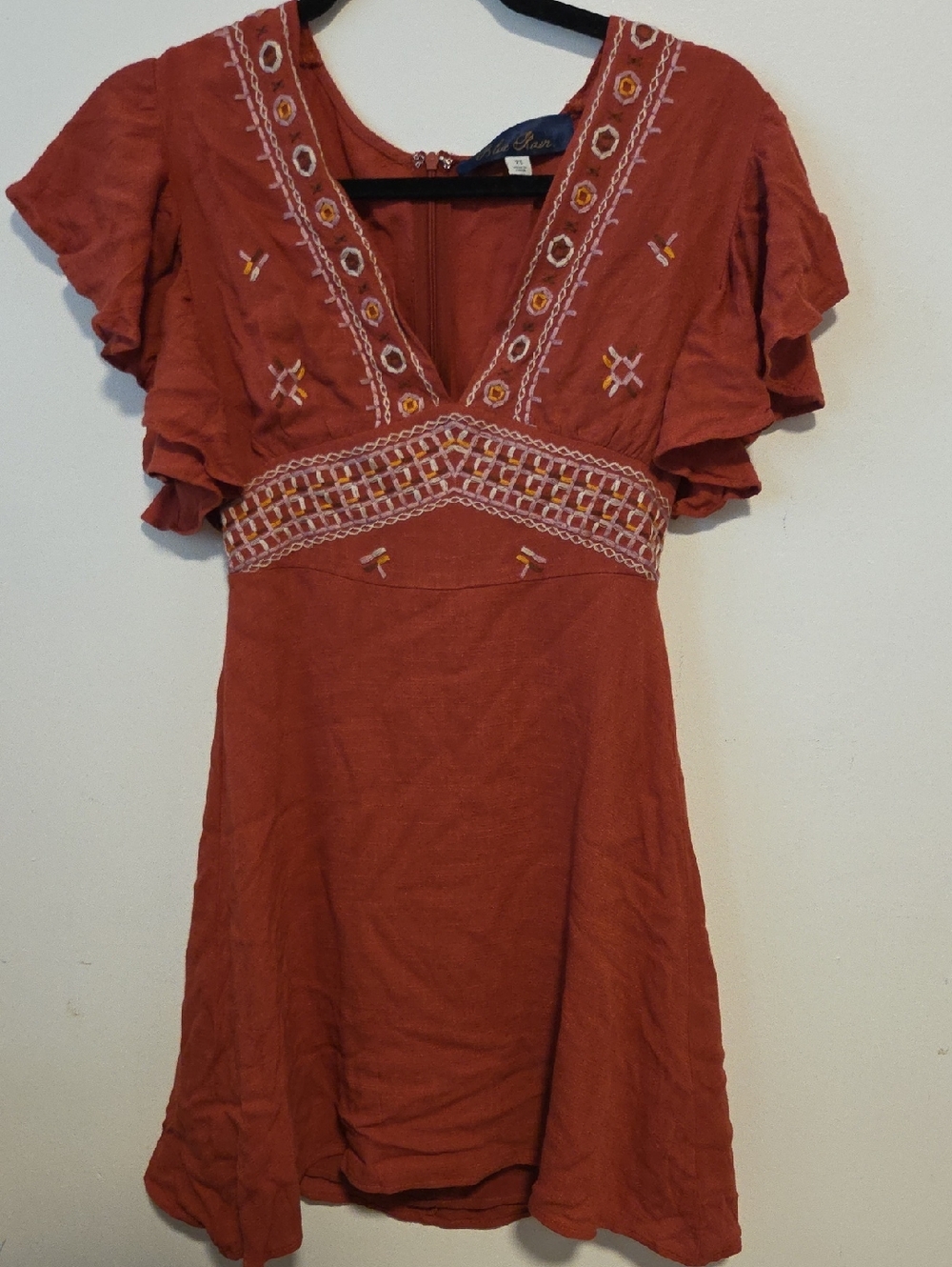 Blue Rain Rust Embroidered Mini Dress